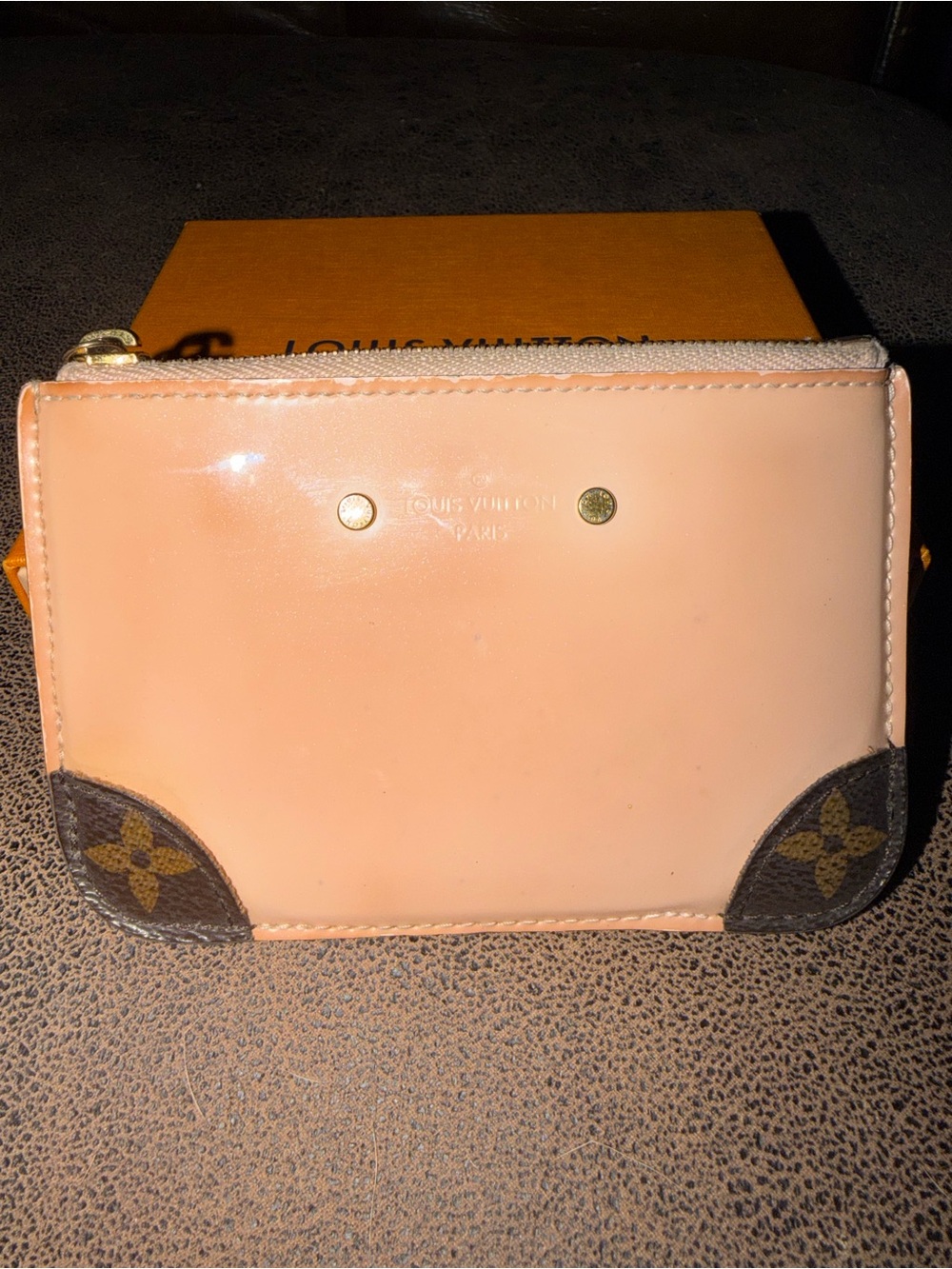 Louis Vuitton Pink Vernis Patent Zip Pouch with Monogram Corner Accents